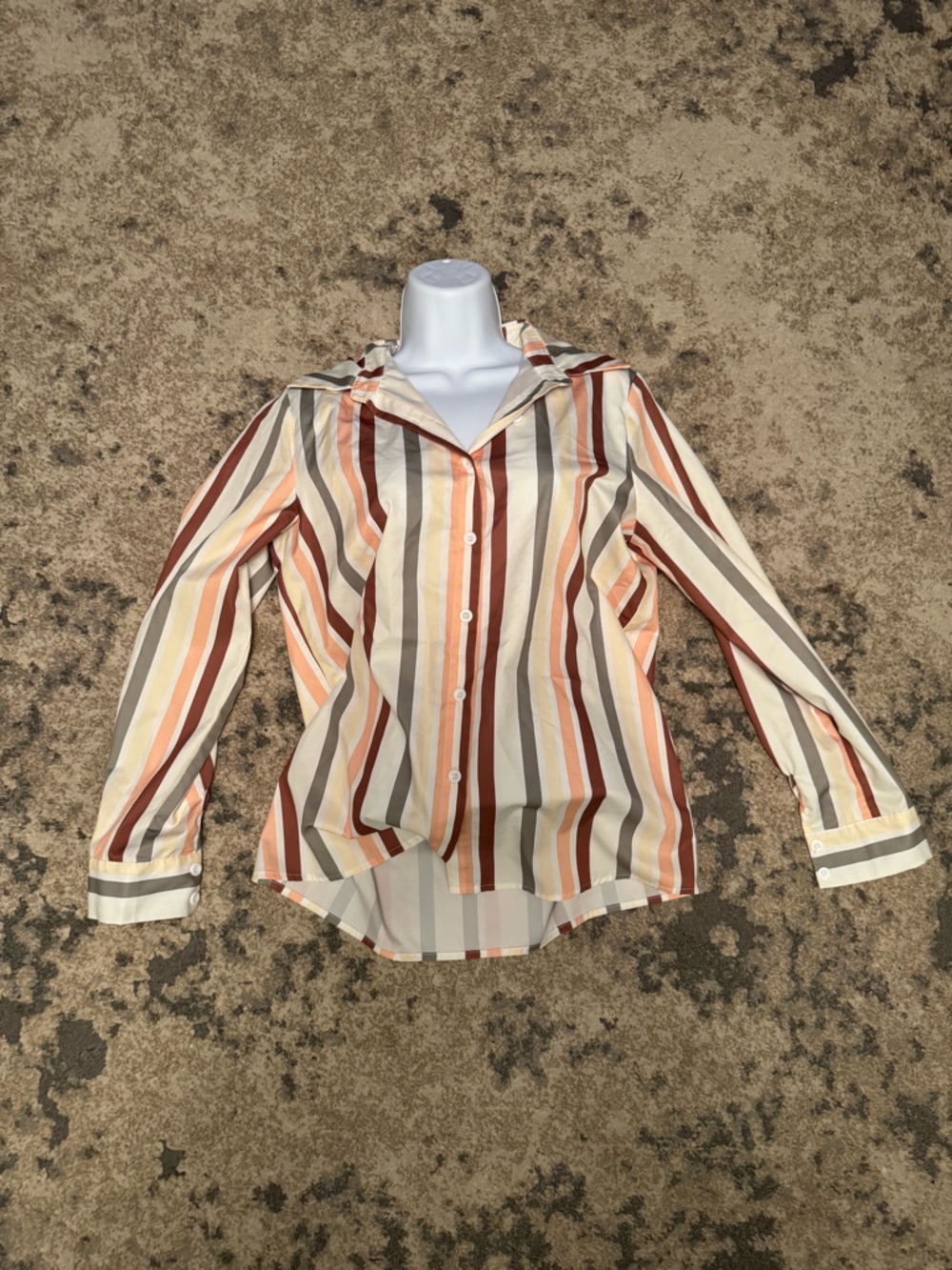 Source Unknown Striped Button-Down Shirt in Cream, Brown & Orange